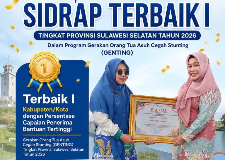 Komitmen Cegah Stunting Berbuah Prestasi, Sidrap Terbaik I Sulsel dalam Program GENTING